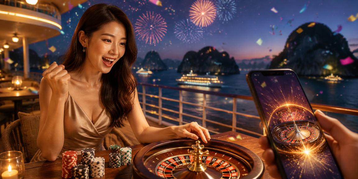 Người chơi tại vịnh Hạ Long thực hiện giao dịch nạp tiền bằng VND kèm mã voucher roulette