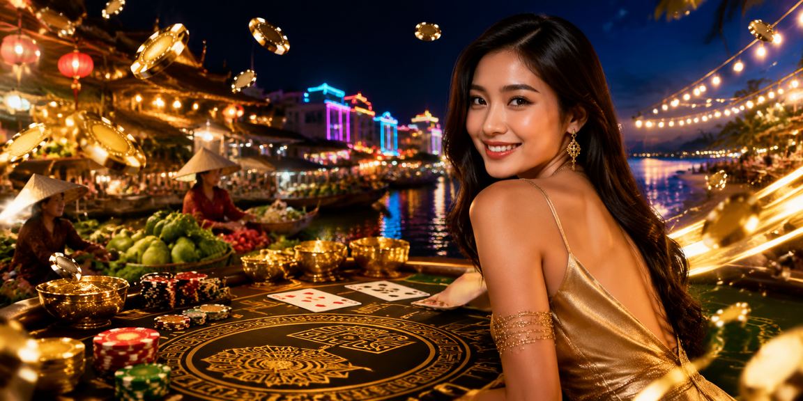 Bầu không khí neon rực rỡ bên dòng sông Mekong trong đêm chơi jackpot trực tuyến